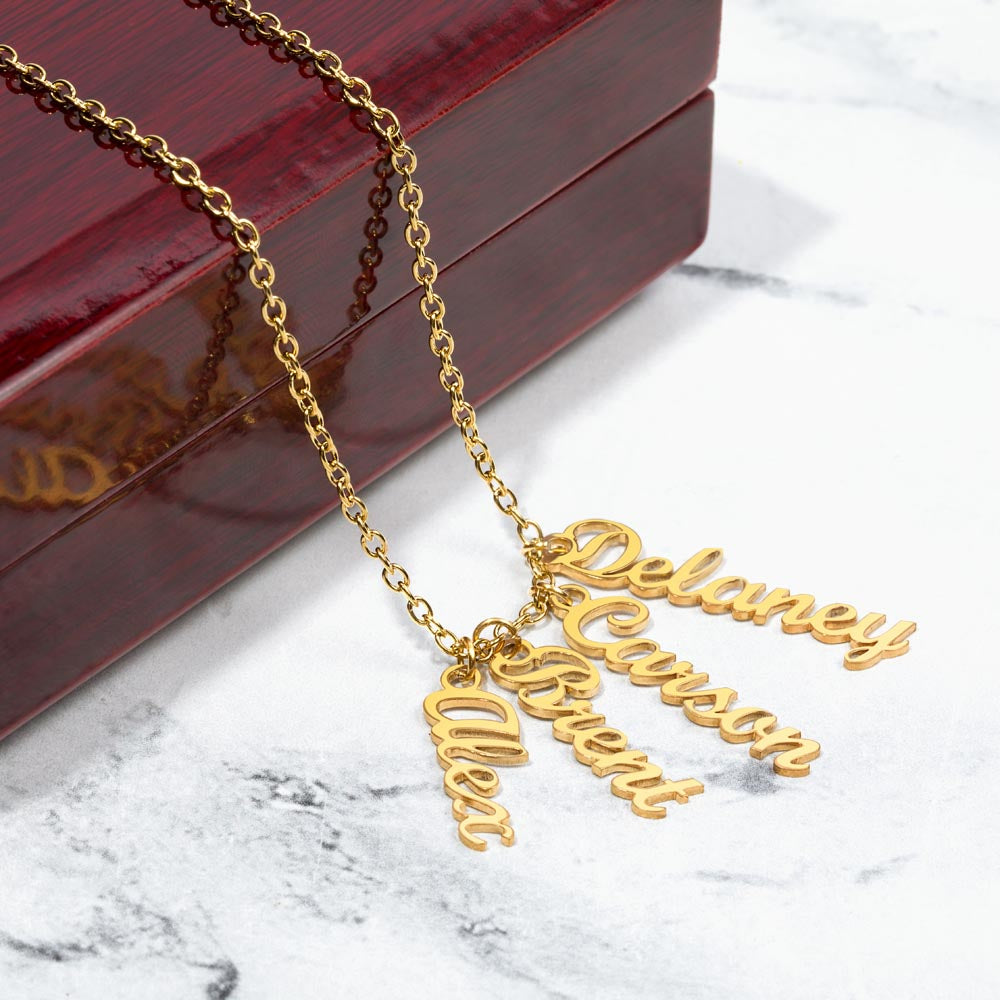 Personalized Multiple Vertical Name Necklace – Custom Cursive Gift