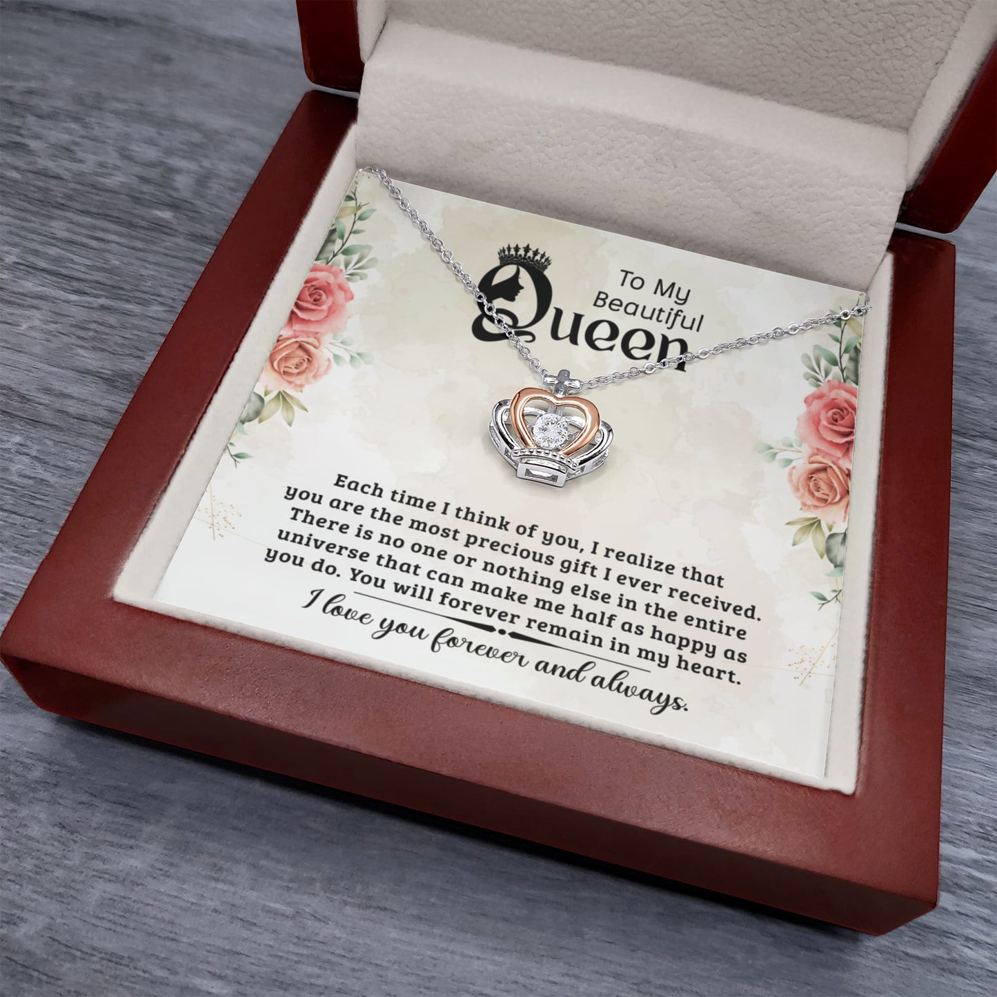Crown Pendant Necklace – Sterling Silver & Rose Gold Gift for Her