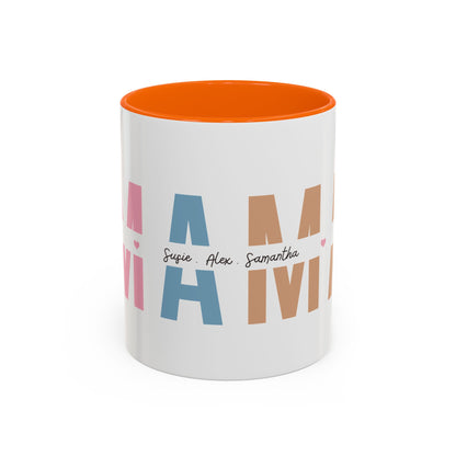 Mama Mug with Kids Names | Personalized Color Accent Coffee Mug (11/15 oz)