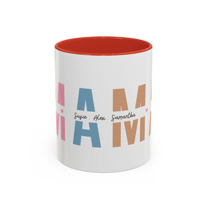 Mama Mug with Kids Names | Personalized Color Accent Coffee Mug (11/15 oz)