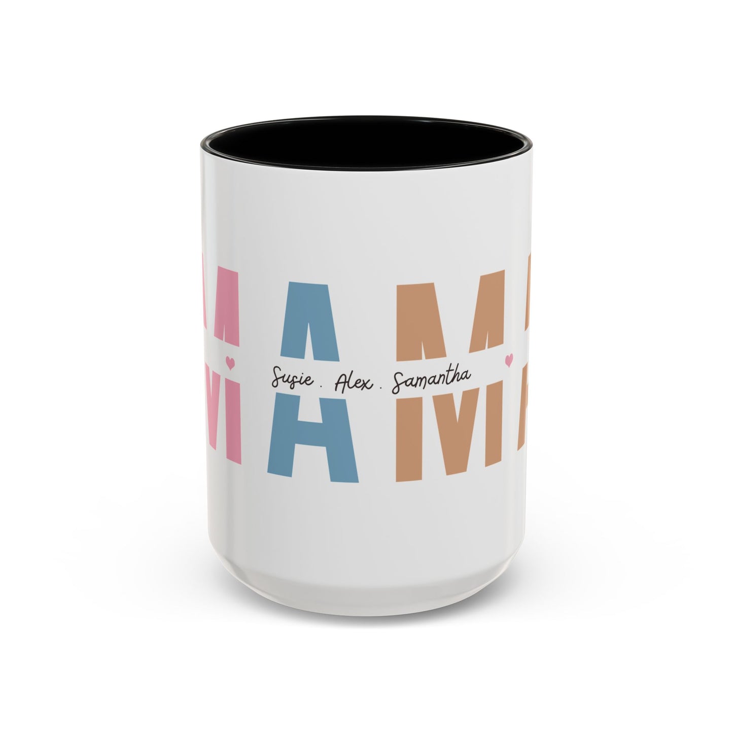 Mama Mug with Kids Names | Personalized Color Accent Coffee Mug (11/15 oz)
