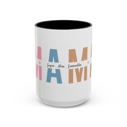 Mama Mug with Kids Names | Personalized Color Accent Coffee Mug (11/15 oz)