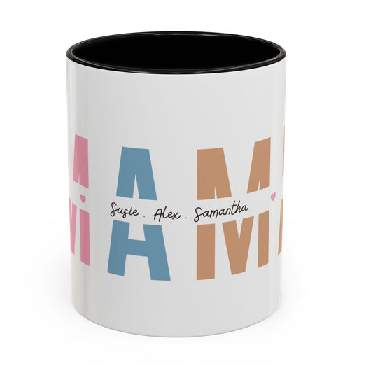 Mama Mug with Kids Names | Personalized Color Accent Coffee Mug (11/15 oz)
