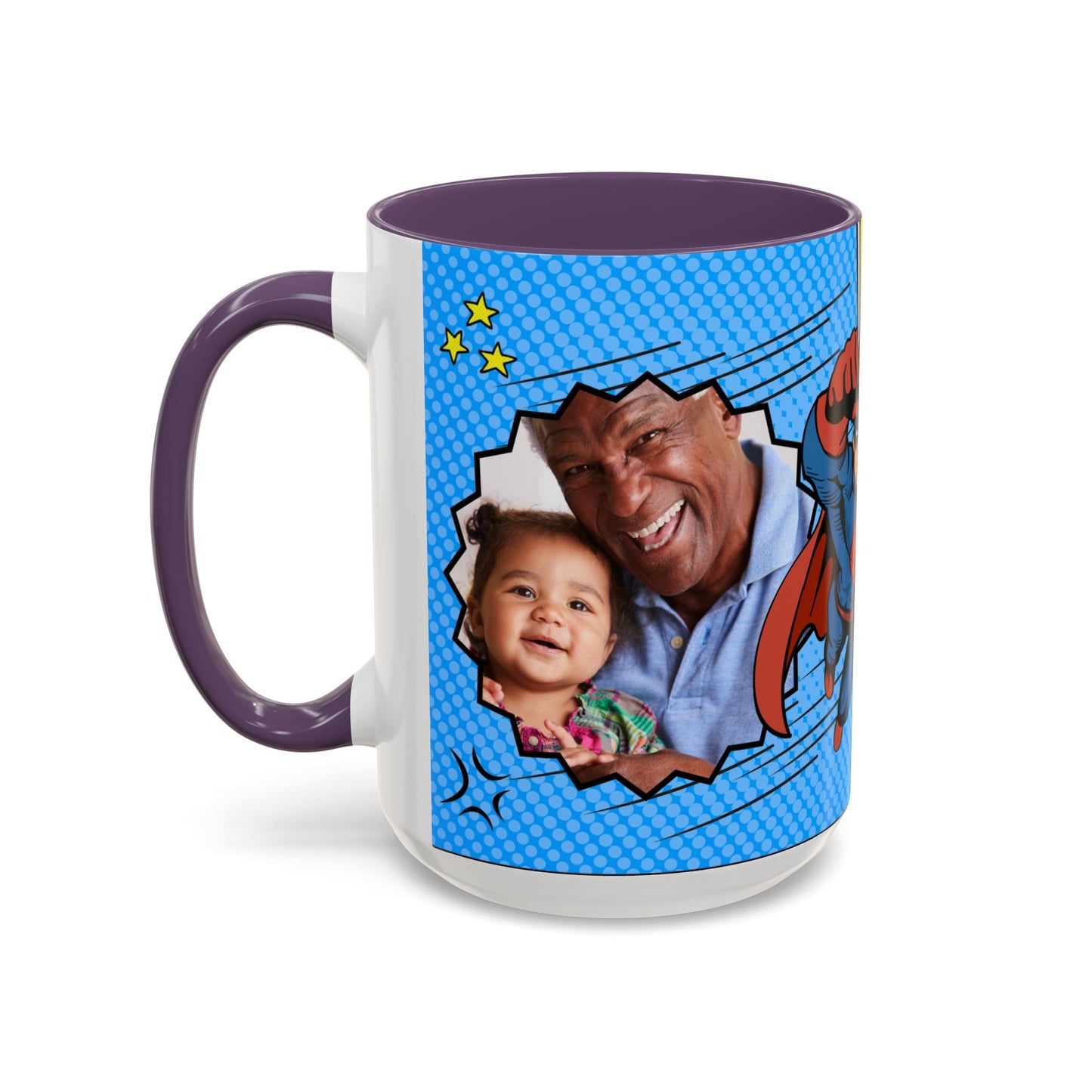 Super Grandpa Coffee Mug — Personalized Comic Superhero Photo Gift (11/15 oz)