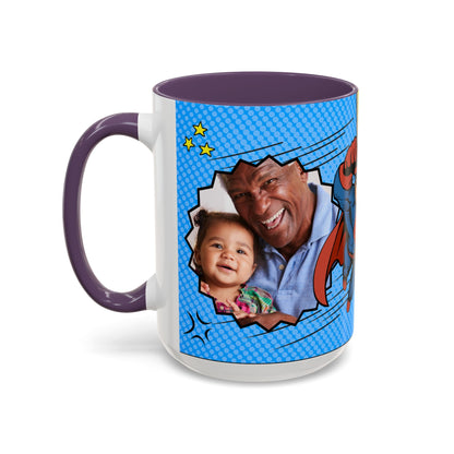 Super Grandpa Coffee Mug — Personalized Comic Superhero Photo Gift (11/15 oz)