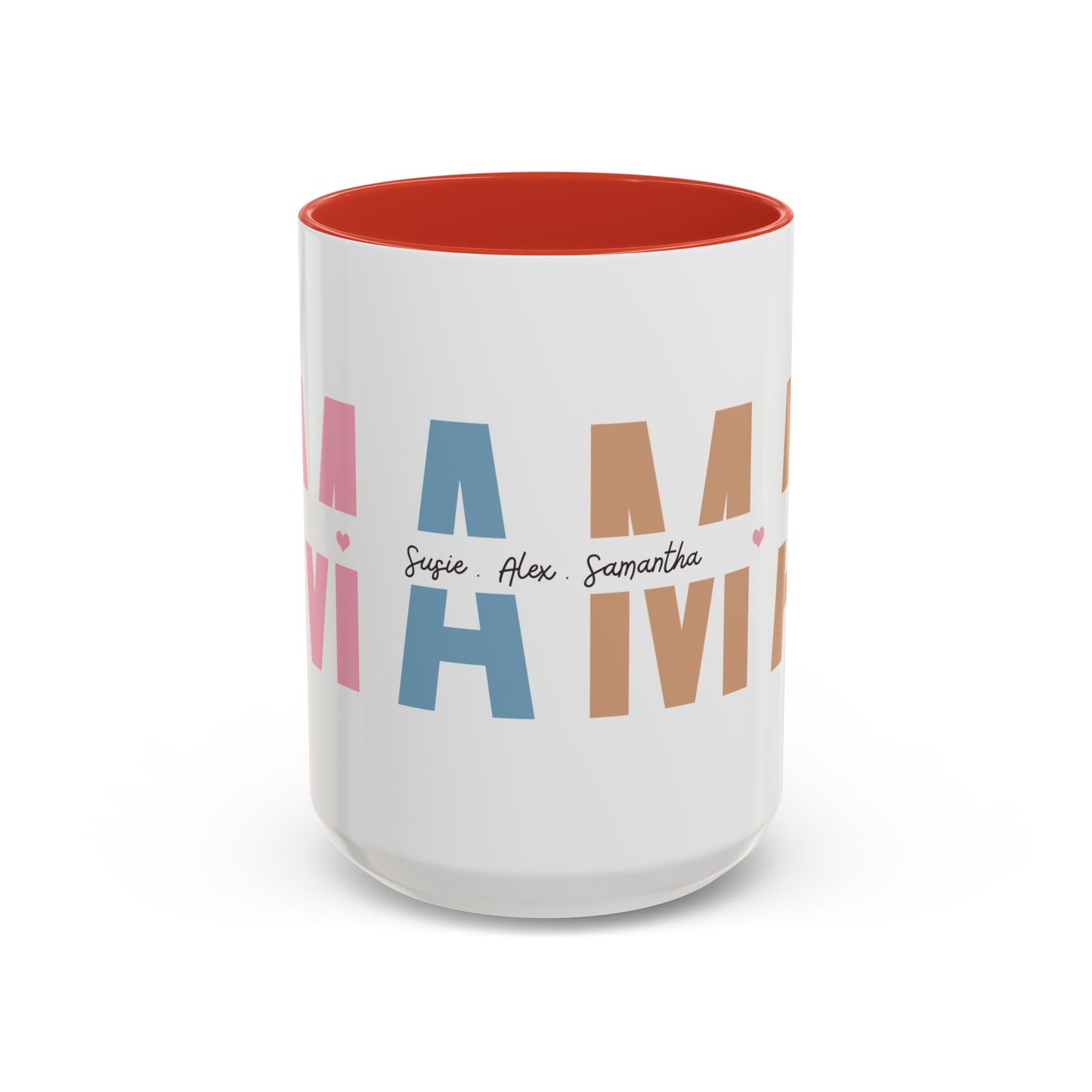 Mama Mug with Kids Names | Personalized Color Accent Coffee Mug (11/15 oz)