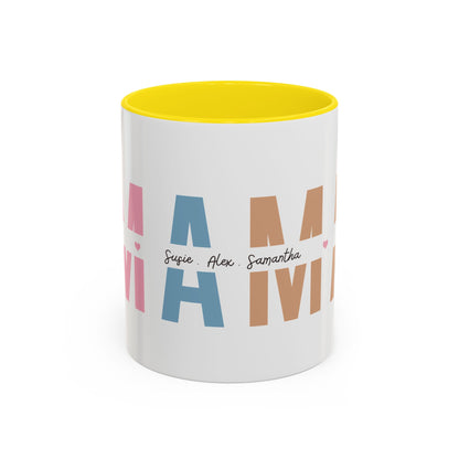 Mama Mug with Kids Names | Personalized Color Accent Coffee Mug (11/15 oz)