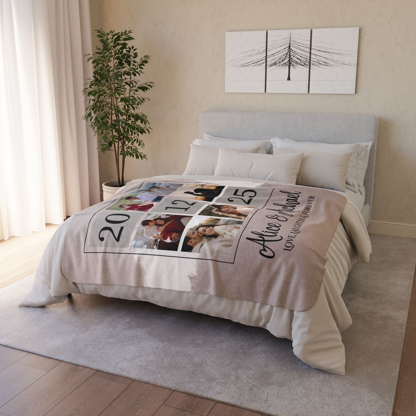 Custom Photo Fleece Sherpa Blanket – Personalized Anniversary & Couples Gift