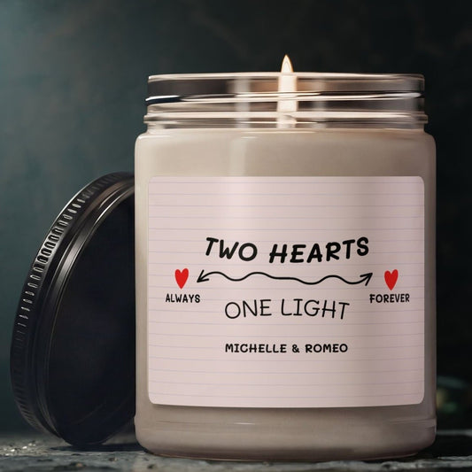 Two Hearts, One Light — Personalized Scented Soy Candle | (9oz)