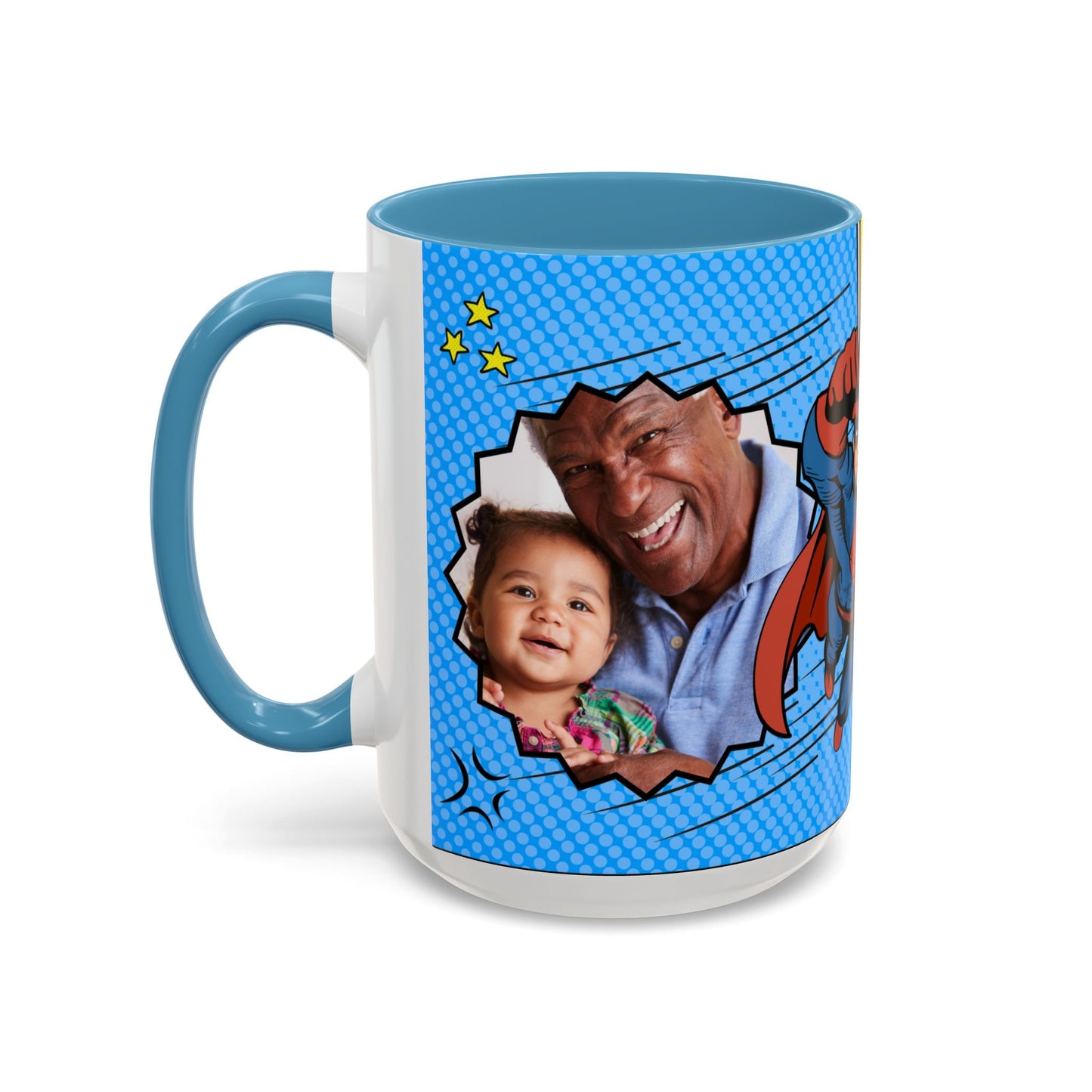 Super Grandpa Coffee Mug — Personalized Comic Superhero Photo Gift (11/15 oz)