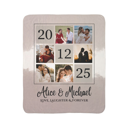 Custom Photo Fleece Sherpa Blanket – Personalized Anniversary & Couples Gift