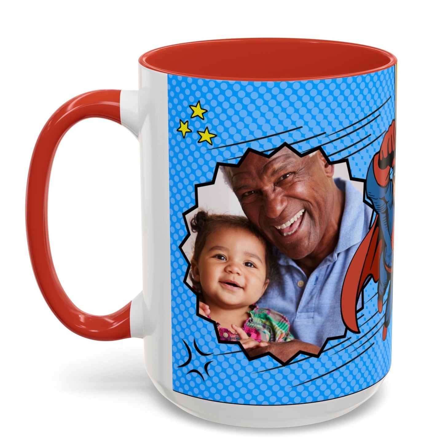 Super Grandpa Coffee Mug — Personalized Comic Superhero Photo Gift (11/15 oz)
