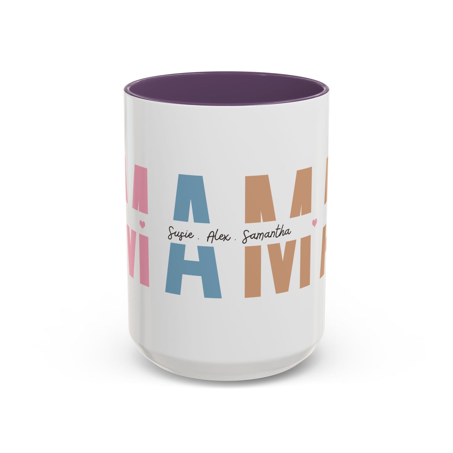 Mama Mug with Kids Names | Personalized Color Accent Coffee Mug (11/15 oz)