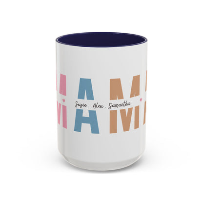 Mama Mug with Kids Names | Personalized Color Accent Coffee Mug (11/15 oz)
