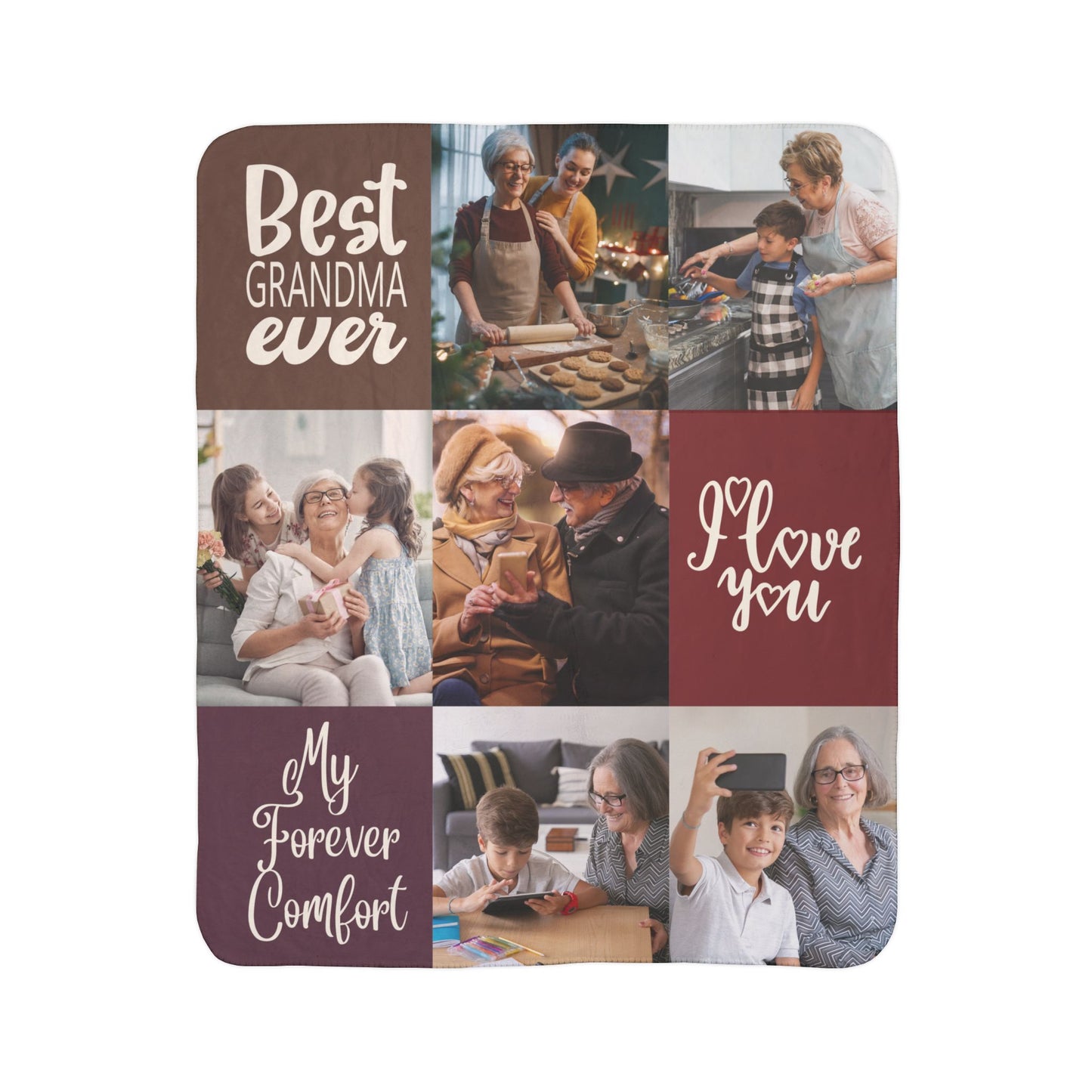 Custom Fleece Sherpa Blanket – Personalized Photo Blanket Gift for Grandma