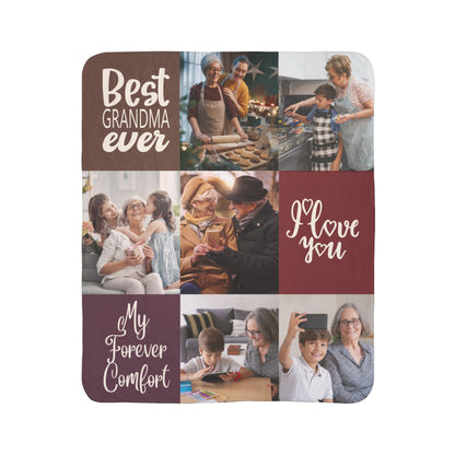 Custom Fleece Sherpa Blanket – Personalized Photo Blanket Gift for Grandma