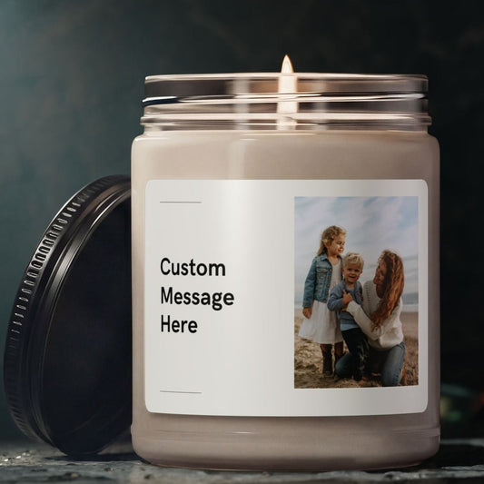 Personalized Photo Soy Candle | Custom Message 9oz Scented Gift