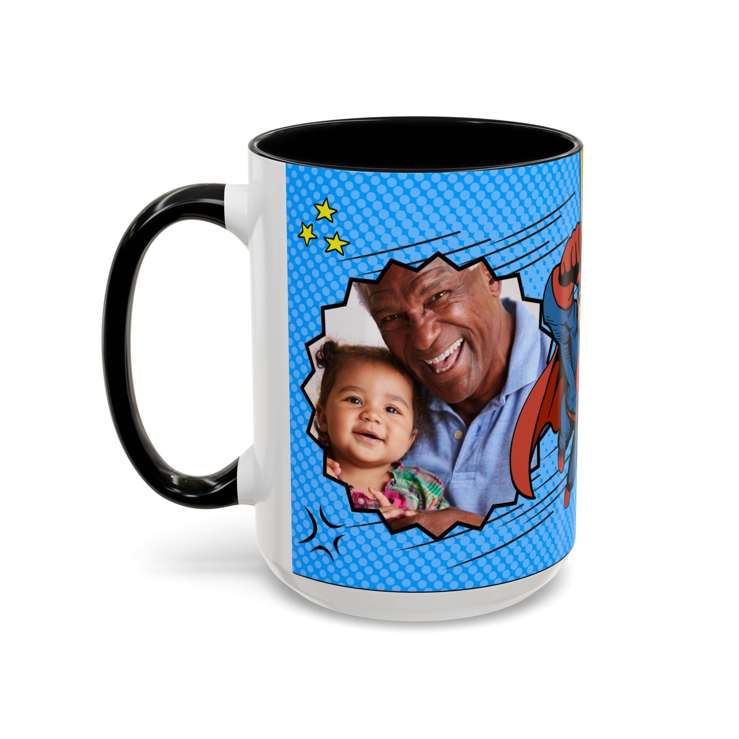Super Grandpa Coffee Mug — Personalized Comic Superhero Photo Gift (11/15 oz)