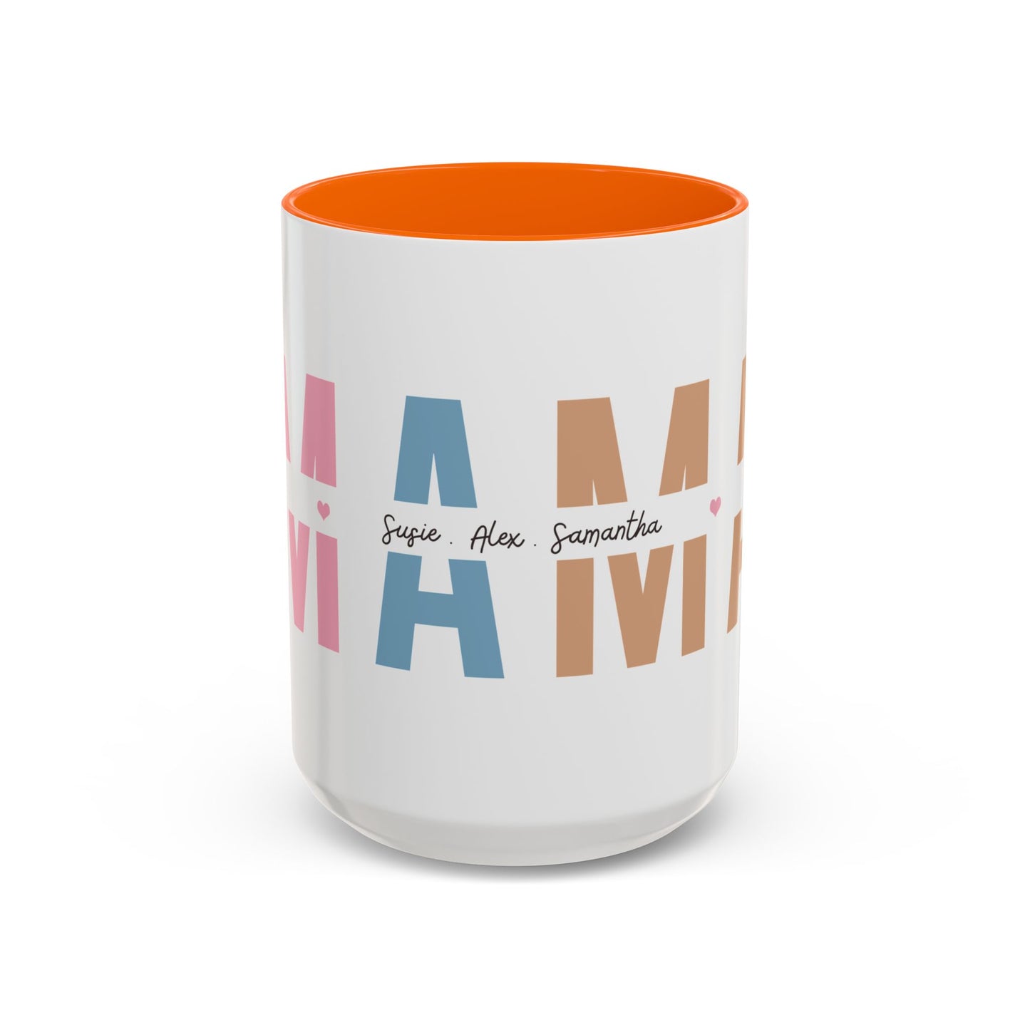 Mama Mug with Kids Names | Personalized Color Accent Coffee Mug (11/15 oz)