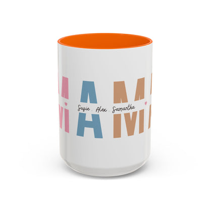 Mama Mug with Kids Names | Personalized Color Accent Coffee Mug (11/15 oz)