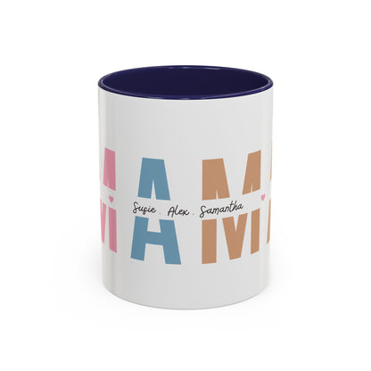 Mama Mug with Kids Names | Personalized Color Accent Coffee Mug (11/15 oz)