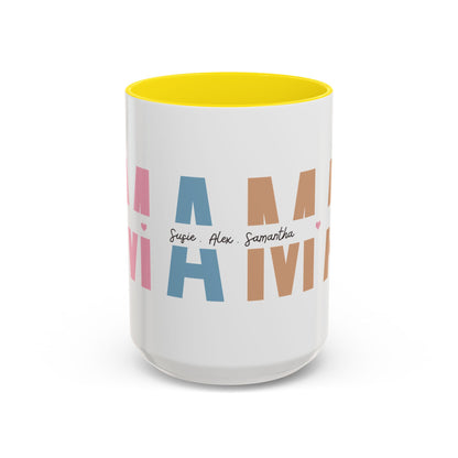 Mama Mug with Kids Names | Personalized Color Accent Coffee Mug (11/15 oz)