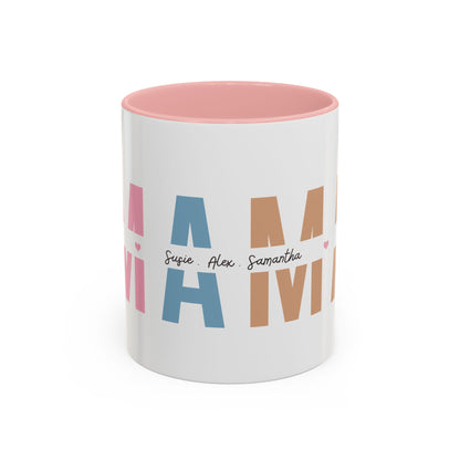 Mama Mug with Kids Names | Personalized Color Accent Coffee Mug (11/15 oz)