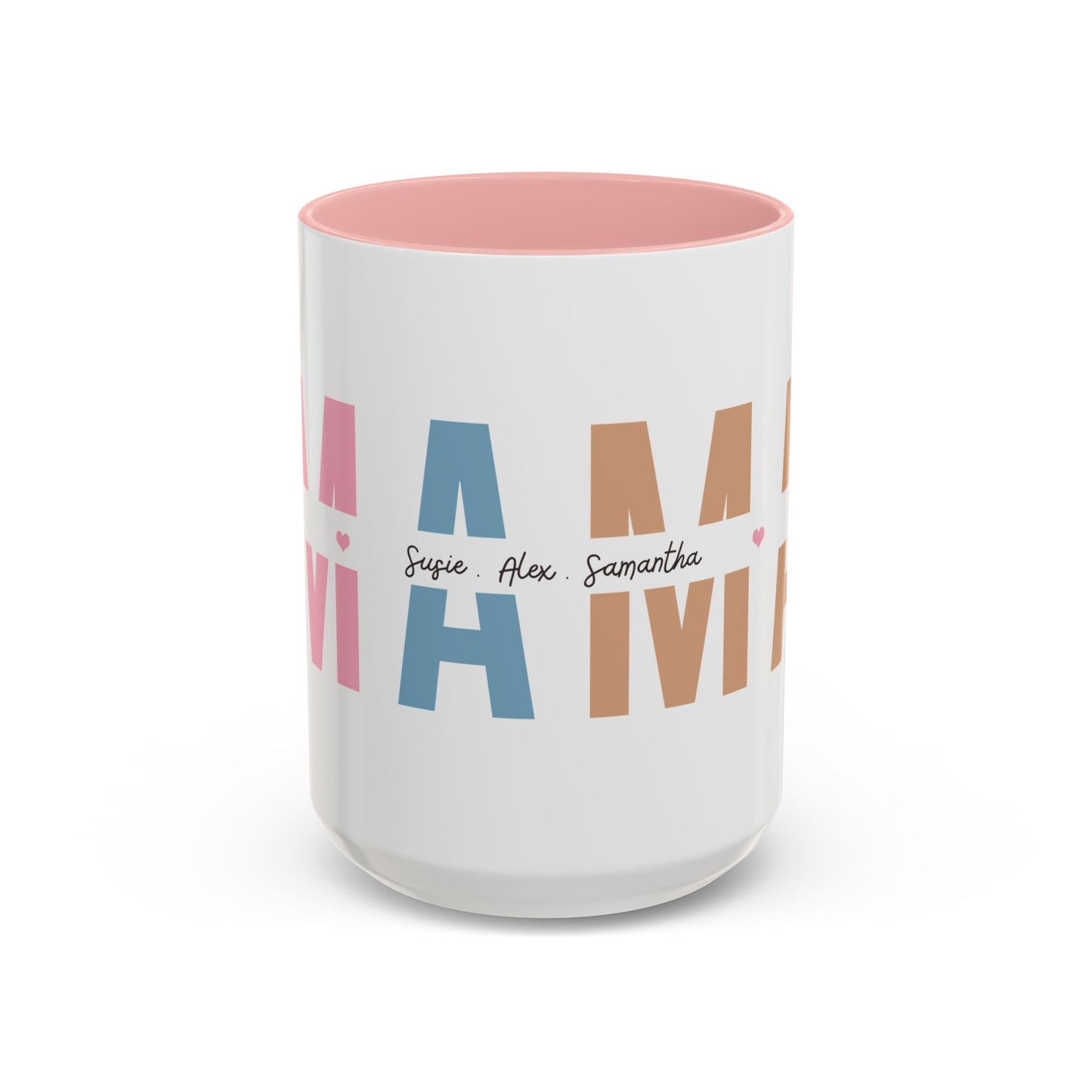 Mama Mug with Kids Names | Personalized Color Accent Coffee Mug (11/15 oz)