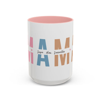 Mama Mug with Kids Names | Personalized Color Accent Coffee Mug (11/15 oz)