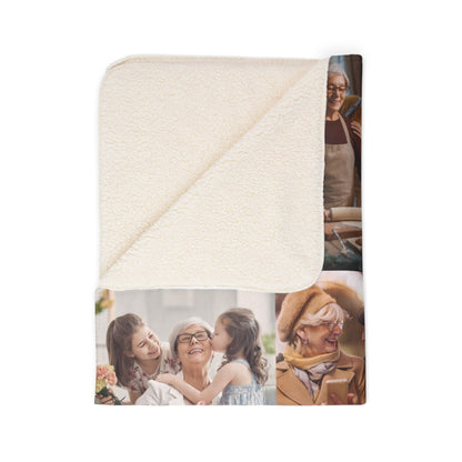 Custom Fleece Sherpa Blanket – Personalized Photo Blanket Gift for Grandma