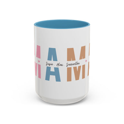 Mama Mug with Kids Names | Personalized Color Accent Coffee Mug (11/15 oz)