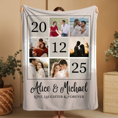 Custom Photo Fleece Sherpa Blanket – Personalized Anniversary & Couples Gift