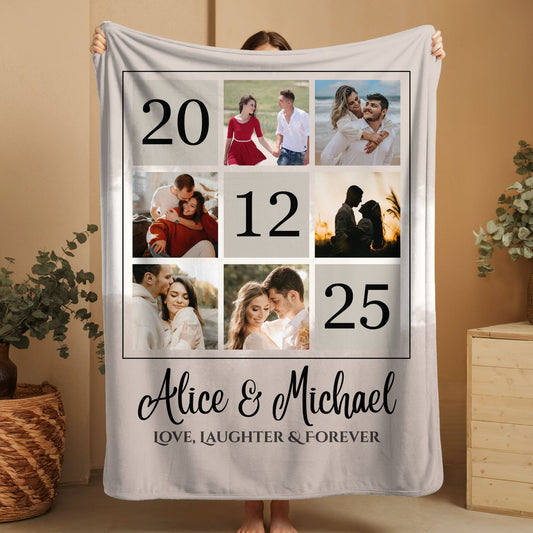 Custom Photo Fleece Sherpa Blanket – Personalized Anniversary & Couples Gift