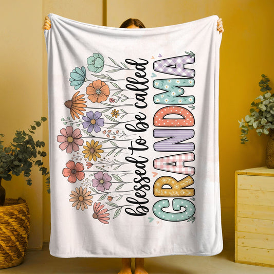 Blessed to Be Called Grandma Fleece Sherpa Blanket — Floral Cozy Gift for Grandmother