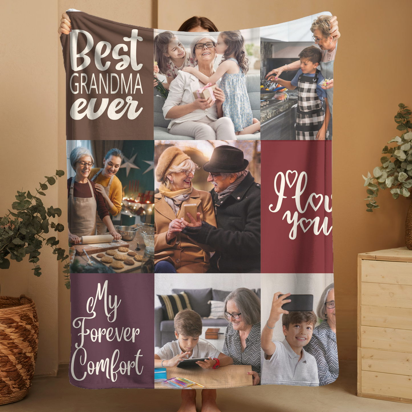 Custom Fleece Sherpa Blanket – Personalized Photo Blanket Gift for Grandma