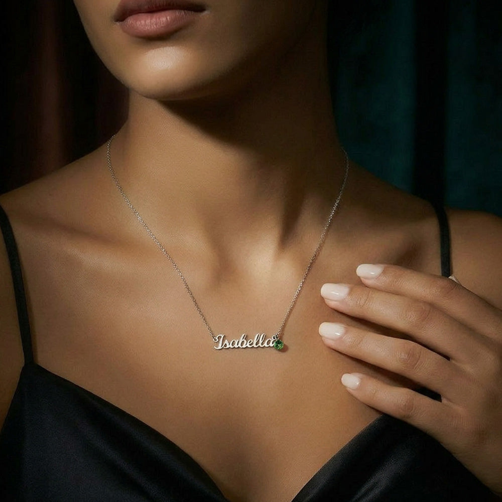 Custom Name Necklace with Birthstone | Personalized Jewelry Gift for Her — No Message Card