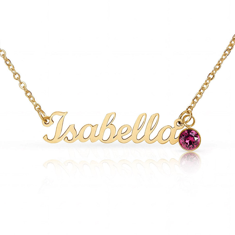 Custom Name Necklace with Birthstone | Personalized Jewelry Gift for Her — No Message Card