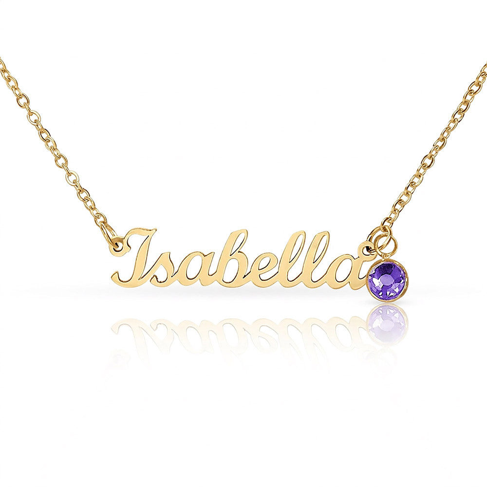 Custom Name Necklace with Birthstone | Personalized Jewelry Gift for Her — No Message Card