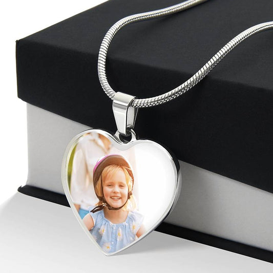 Personalized Photo Heart Necklace | Custom Engraved Gift for Mom, Wife & Grandma