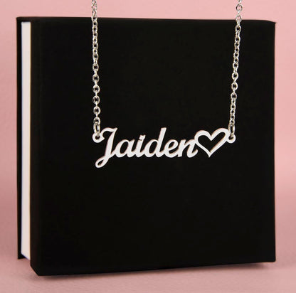 Personalized Heart Name Necklace | Custom Cursive Gift for Her — No Message Card