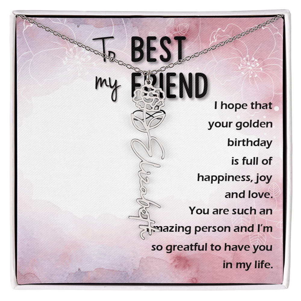 Birth Month Flower Name Necklace | Personalized Gift for Best Friend