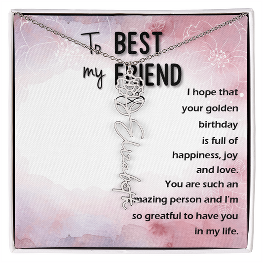 Birth Month Flower Name Necklace | Personalized Gift for Best Friend