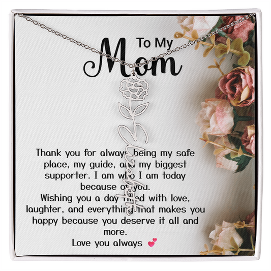 Personalized Birth Flower Name Necklace – Custom Gift for Mom