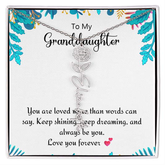 Personalized Birth Flower Name Necklace – Custom Gift for Granddaughter
