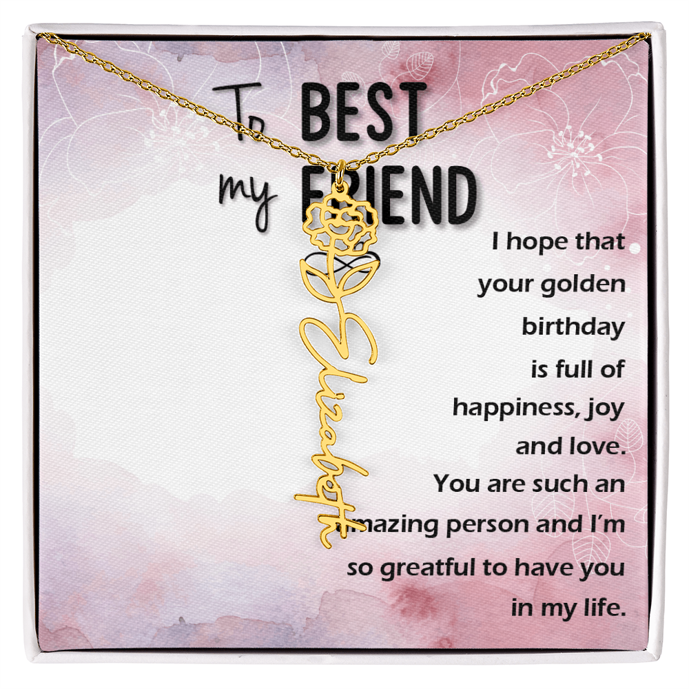 Birth Month Flower Name Necklace | Personalized Gift for Best Friend