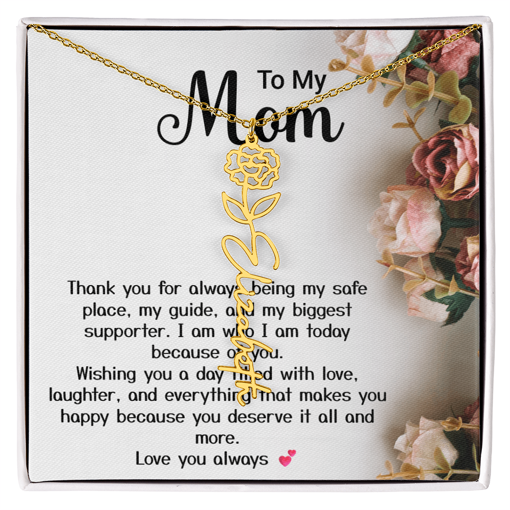 Personalized Birth Flower Name Necklace – Custom Gift for Mom