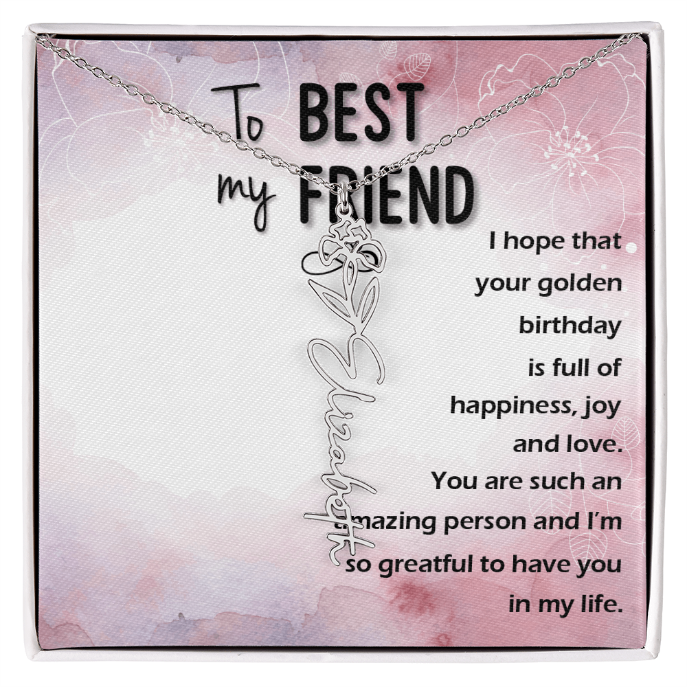 Birth Month Flower Name Necklace | Personalized Gift for Best Friend