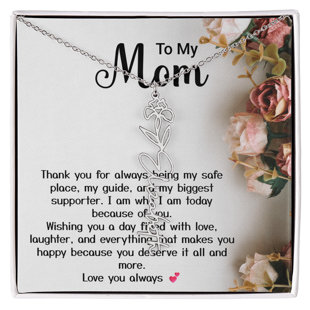 Personalized Birth Flower Name Necklace – Custom Gift for Mom