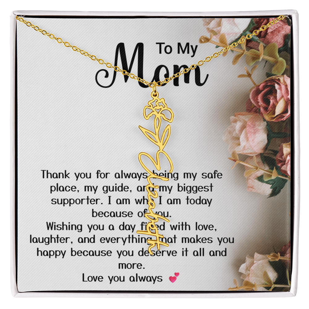 Personalized Birth Flower Name Necklace – Custom Gift for Mom