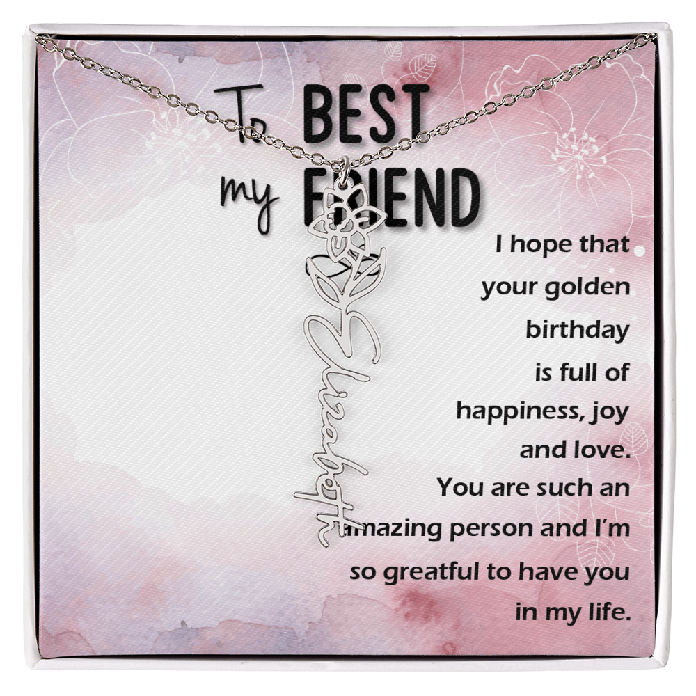 Birth Month Flower Name Necklace | Personalized Gift for Best Friend